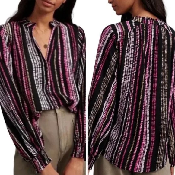 Anthropologie Tops - Maeve Anthropologie Colette Peasant Boho Blouse Balloon Sleeve Striped Print